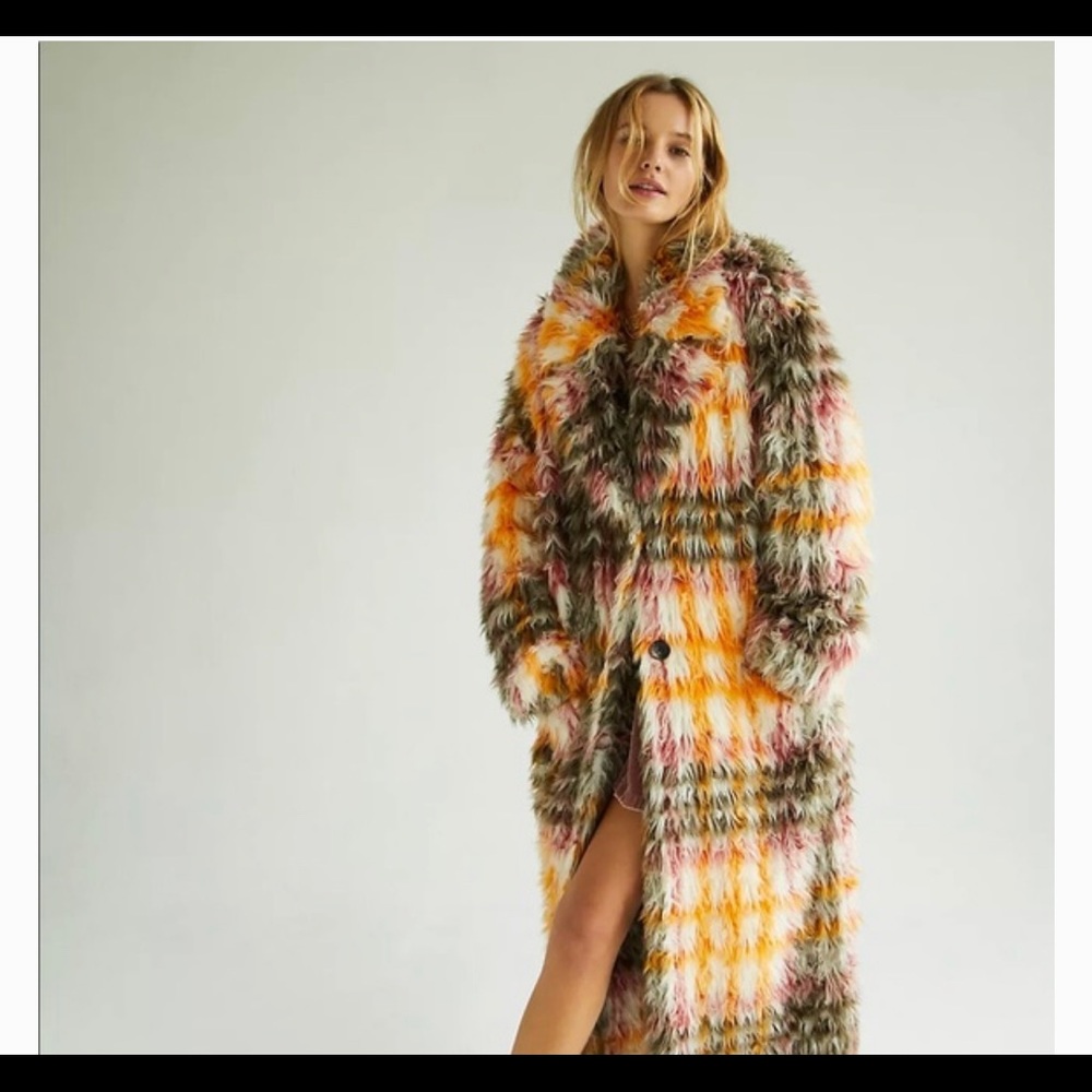 Free People x We The Free Cardi Plaid Faux Fur Coat